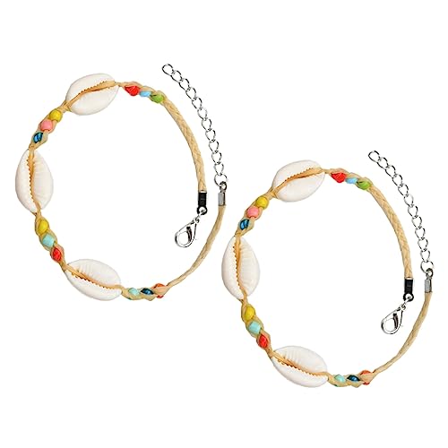 Ipetboom 2stücke Perlenfußkette Fußkettchen Shell Knöchel Kette Gestricktes Armband Modeschmuck Für Frauen Alltagsschmuck Freundschaftsgeschenk Strandparty Tanzparty von Ipetboom