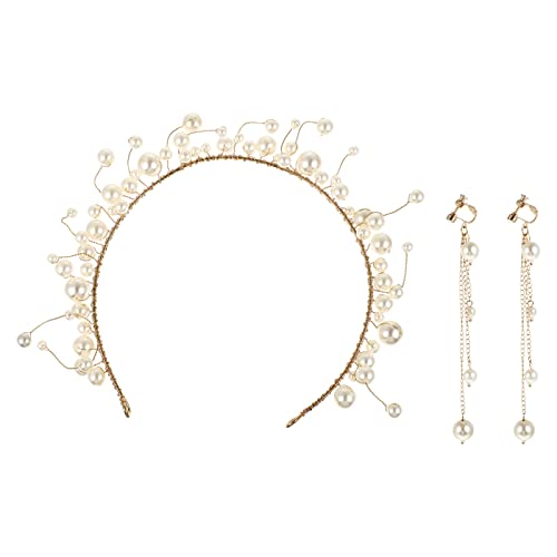 Ipetboom 1satz Perlen-stirnband Ohrringe Für Braut Hochzeitskopfschmuck Glänzende Perlen-dekoration Für Hochzeiten Und Feiern Brautaccessoires von Ipetboom
