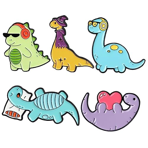 Ipetboom 5stücke Dinosaurier Brosche Cartoon Design Kleidungsbrosche Dekorative Broschennadel Legierungsmaterial Tragbar Für Frauen Mädchen Schal Kragen Ornament von Ipetboom