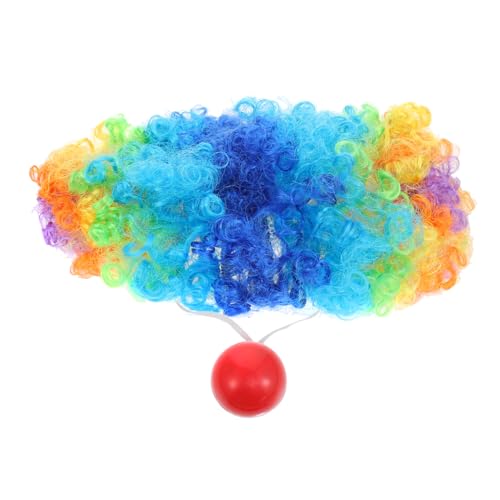 Ipetboom 1 Satz Clown Kostüm Zubehör Teiliges mit Bunter Lockenperücke Leuchtender Clownsnase Karneval Partys Cosplay Veranstaltungen Spaßige Verkleidung für Altersgruppen von Ipetboom