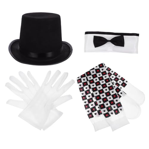 Ipetboom 1 Satz Cosplay -Accessoires Erwachsene Zylinder schwarz Zirkuskostüm Zauberer Kostüm Spitze Zauberhandschuhe Party-Zauberer-Kostüm Zaubererkleid Stoff Black von Ipetboom