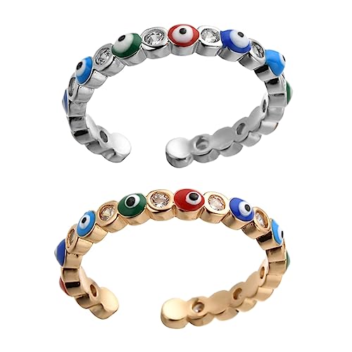 Ipetboom Evil Eye Ring Damen 2 Stück Offener Fingerring Verstellbar Schmuck für Frauen und Teenager von Ipetboom