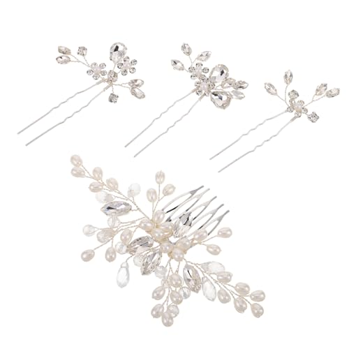 Ipetboom 1 Satz Haarnadelkamm-Set haarnadeln Haarkamm Handgemachter Haarschmuck Stilvoller Haarschmuck Hochzeitshaarschmuck für Frauen Haarspangen aus Kristall Strasssteine Weiß von Ipetboom