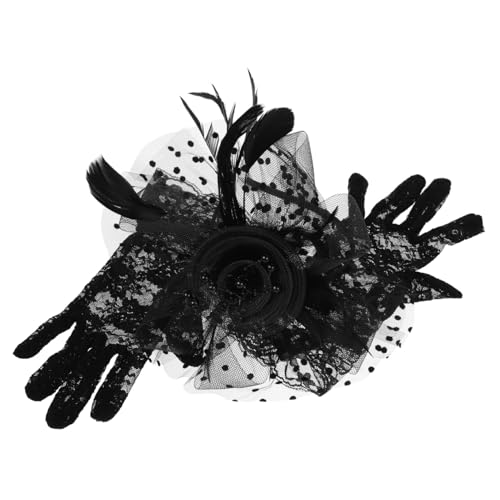 Ipetboom 1 Satz Kopfhaarclip -Set Hochzeit Stirnband Haarspange im Federbusch-Design Party-Cosplay-Kopfbedeckung weiblicher Haarreif exquisites Stirnband im Federdesign Spitze Schwarz von Ipetboom