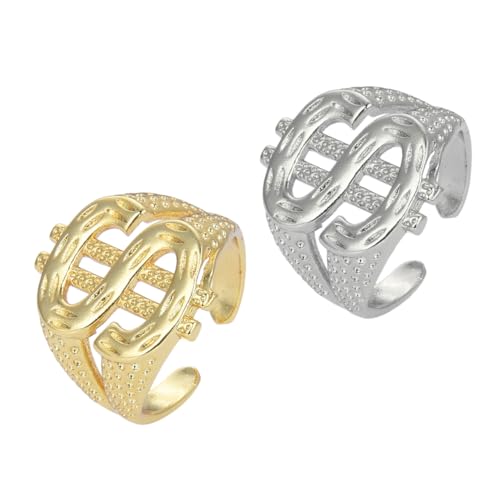 Ipetboom 1 Satz Offene Finger Ringe Für Herren Hip Hop Dollarzeichen Ringe Verstellbare Metallringe Für Jugendliche Und Männer Modischer Schmuck Für Verschiedene Anlässe 2 Stück von Ipetboom