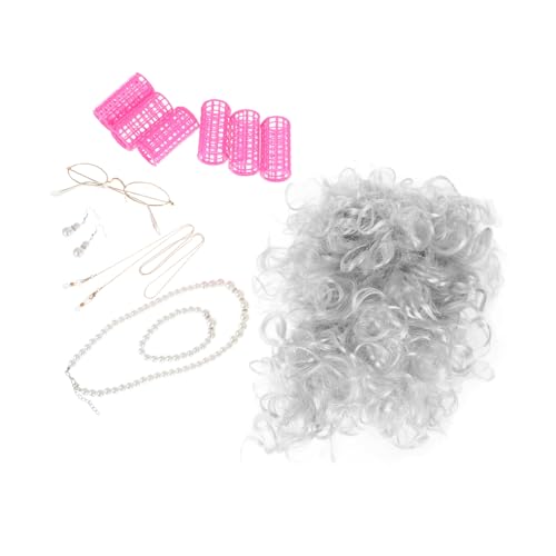 Ipetboom 1satz Großmutter Perücke Kostüm Mit Lockenwicklern Für Frauen Inklusive Brille Und Kette Für Cosplay Und Auftritte Für Halloween Und Themenpartys von Ipetboom