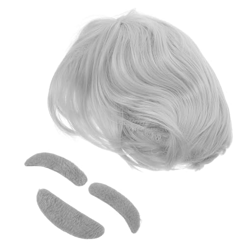 Ipetboom Perücke Für Ältere Männer Wissenschaftlerperücke Mit Augenbrauen Professorenkostüm Zubehör Weißes Haar Perücke Für Halloween Party von Ipetboom