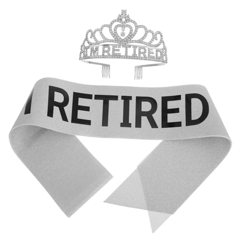 Ipetboom 1 Satz Ruhestandsparty-Set Ruhestandsschärpe Ruhestand Krone Ruhestand Stirnband Ruhestandskrone für Frauen Tiara und Schärpe für den Ruhestand Glitzertuch Silver von Ipetboom