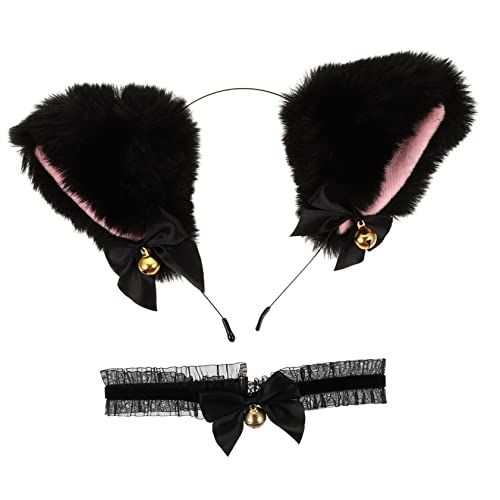 Ipetboom 1satz Katzenohren Stirnband Mit Glöckchen-halskette Süße Cosplay-haaraccessoires Für Partys Und Festivals Inklusive Schwarzem Und Design Mit Schleifen Und Spitzen von Ipetboom