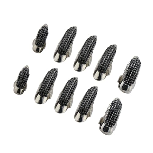 Ipetboom 10stücke Teiliges Gothic Punk Krallen Fingerringe Lange Nägel Cosplay-dekoration in Schwarz Mittel Klein Groß Mit Funkelnden Kristallen Für Kostümpartys Und Halloween von Ipetboom