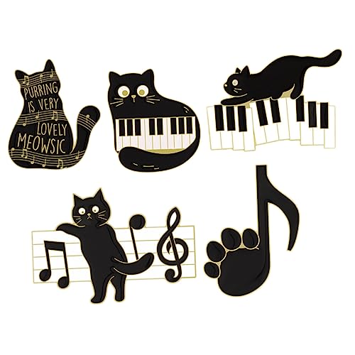 Ipetboom 5stücke Schwarze Katzen-musikbrosche Cartoon-süße Emaille-anstecknadeln Katzen-emaille-brosche Klavierpfoten-anstecknadeln Für Frauen Mädchen Jacken Hüte von Ipetboom