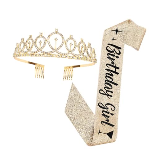 Ipetboom 1 Satz Zubehör Für Geburtstagsfeiern Geburtstagskrone Für Mädchen Zeremonieller Gürtel Geburtstags-schultergurt Weibliche Partyschärpe Kreative Geburtstagsschärpe Satinstoff von Ipetboom