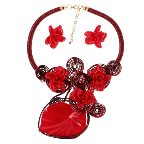 Ipetboom 1 Set Afrikanische Schmucksets Chunky Flower Bib Statement Halskette und Ohrringe Ethno-Stil Chunky Bib Kragen Modeschmuck Accessoires für Frauen von Ipetboom
