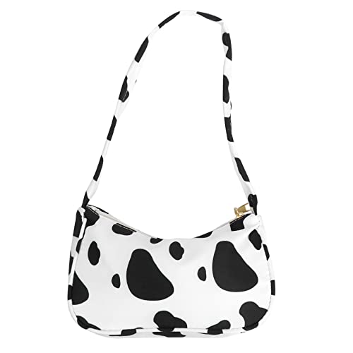Ipetboom 1 Stück Damen Schultertasche mit Kuhdruck Kettentasche für Alltag Praktische Umhängetasche mit Reißverschluss für Smartphone Geldbörse und Kosmetik für Frauen und von Ipetboom