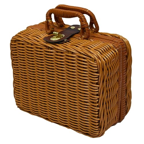 Ipetboom Schmink Aufbewahrungsbox Aus Rattan-imitat Tragbarer Kosmetik-Organizer Gewebter Make-up-Organizer Für Creme Pinsel Foundation Stifte Mit Griffdesign Für Bequemes Tragen von Ipetboom