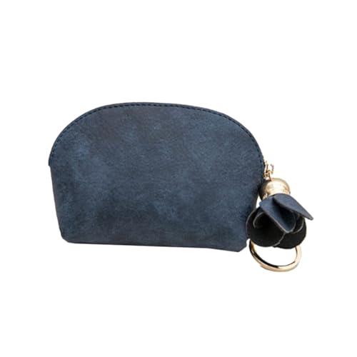 Ipetboom 1 Stück PU Mini Geldbörse mit Blumenanhänger Handliche Damen Münztasche Dunkelblau für Reisen Shopping Langlebig von Ipetboom