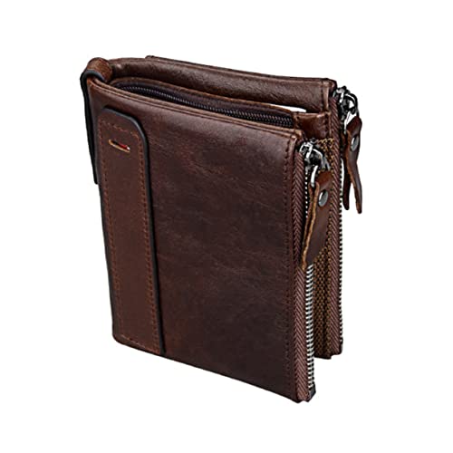 Ipetboom 1 Stück RFID Schutz Geldbörse Herren Multifunktionale Reißverschluss Geldbörse Echtem Rindsleder Rotbraun Stilvolles Portemonnaie mit Großem Fassungsvermögen für Karten Bargeld von Ipetboom