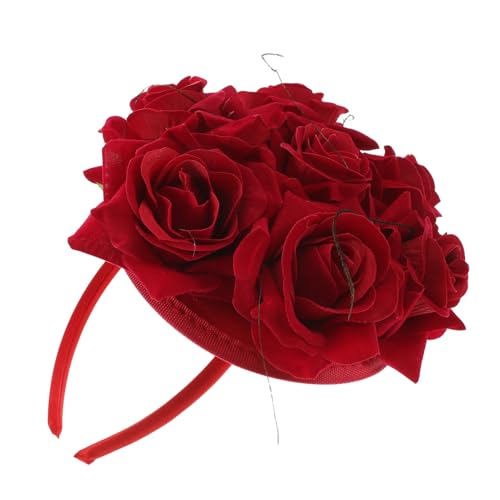 Ipetboom 1stk Rosa Stirnband Hochzeitshüte Für Frauen Fascinators Hut Stirnband Tag Der Toten Stirnband Kostüm Stirnband Haarreifen Buntes Stirnband Stoff Rot Rose Braut Blumen von Ipetboom