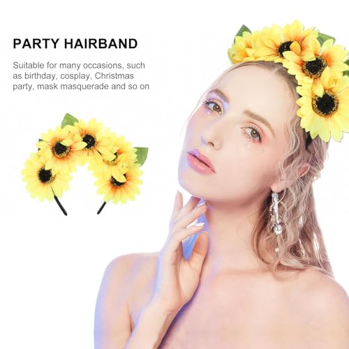 Ipetboom 1 Stück Sonnenblumen-Stirnbänder Für Damen Und Mädchen Blumen-Gänseblümchen-Haar-Accessoires Herbst-Blumenkrone Verstellbar Handgefertigt Kopfbedeckung Foto-Requisiten von Ipetboom