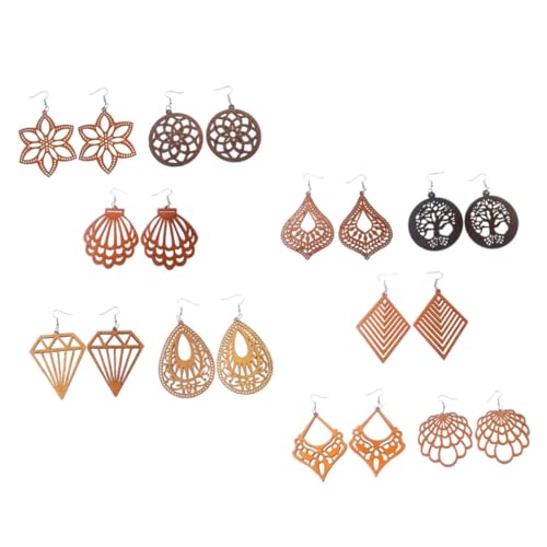 Ipetboom 10 Paare Damen Holzohrringe Geometrisch Afrikanisches Muster Boho Ohrschmuck Leicht Elegant Teen Fashion Accessoire von Ipetboom