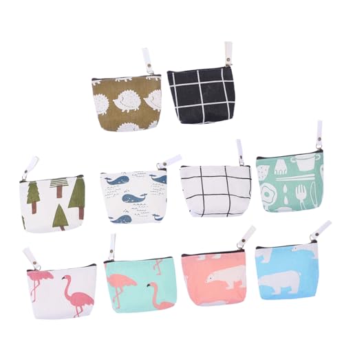 Ipetboom 10 Stück Teiliges Canvas Münzbeutel Reißverschluss Cartoon Schlüssel Geldbörse für Mädchen Große Kapazität Langlebiges Material für Alltag Shopping und Reisen von Ipetboom