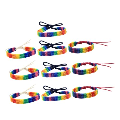 Ipetboom 10 Stück Teiliges Regenbogen Armbänder für Damen Herren Handgefertigt Geflochtenes Knüpfarmband Farbenfrohe Handgelenk Schmuckstücke Kreatives für Festivals Geburtstage von Ipetboom