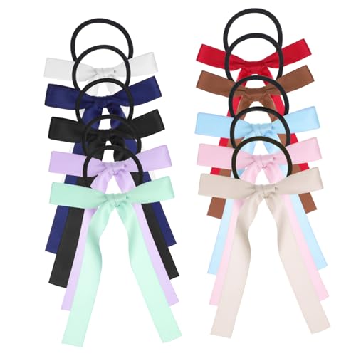 Ipetboom 10stücke Pack Haarbänder Mit Seidenschleife Lange Haargummis Aus Satin Mit Schleife Bunte Bänder Haarschmuck Für Mädchen Pferdeschwanzhalter Haaraccessoires von Ipetboom