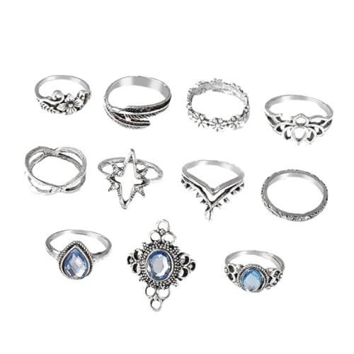 Ipetboom 11 Stück Vintage Damen Knöchelring Robustem Legierungsmetall Verstellbare Dekorative Fingerringe mit Filigranem Sternen Glitzerdesign für Alltag Party und Hochzeit von Ipetboom