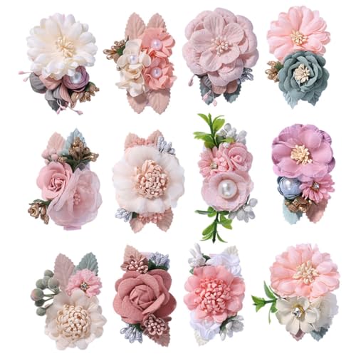 Ipetboom 12 Stück Teiliges Blumen Haarklammern mit Perlen Wiederverwendbar und Sicher für Hochzeit Party Alltag Geeignet Modischer Haarschmuck für Mädchen und Frauen von Ipetboom