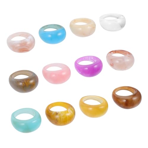 Ipetboom 12 Stück Teiliges Bunte Dicke Resin Fingerringe Vintage Farbige Dekorative Dome Knöchelring Komfortabel und Langlebig Modisches Schmuckaccessoire für Damen und Herren von Ipetboom