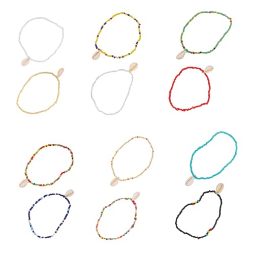 Ipetboom 12 Stück Teiliges Farbenfrohes Fußkettchen Muscheln Perlen für Damen Verstellbare Handgefertigte Knöchelketten für Strandpartys Festivals Besondere Anlässe von Ipetboom