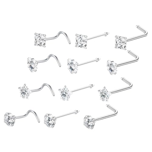 Ipetboom 12 Stück Teiliges Nasenpiercing Förmige Nasenstecker mit Funkelnden Zirkonia Vielseitiger Piercingschmuck für Damen Nasenringe für Verschiedene Anlässe von Ipetboom