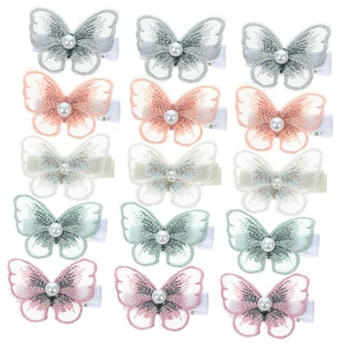 Ipetboom 15 Stck Teiliges Schmetterling Haarspangen Perlenbesatz Kleine Haarklammern für Damen und Mädchen Rutschfester Haarschmuck in Orange Weiß Grün Dekorative Haarclips für Stilvolle von Ipetboom