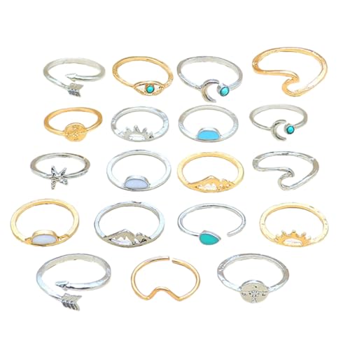 Ipetboom 19 Stück Teiliges Türkisfarbenes Ring für Teenager Mädchen Offene Verstellbare Fingerringe aus Langlebiger Legierung Hautfreundlicher Schmuck mit Kreativem Design und Komfortabler von Ipetboom