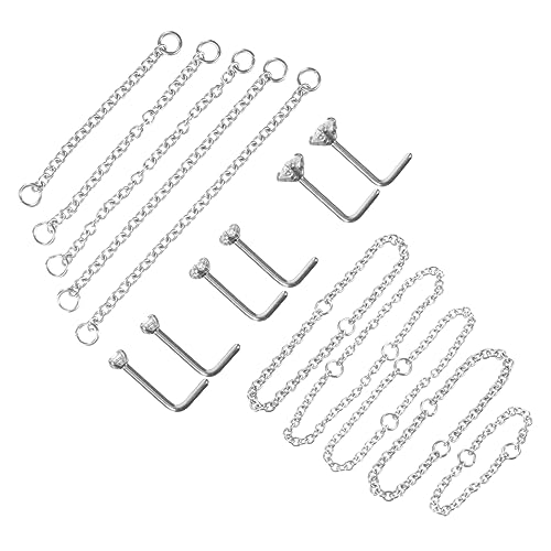 Ipetboom 1Satz Teiliges Nasenstecker Metall mit Ketten für Frauen Silberne Nasenstecker und Nasenpiercing Schmuck für von Ipetboom