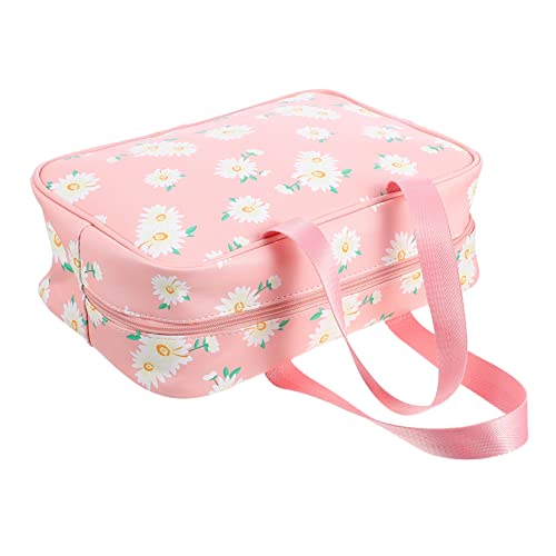 Ipetboom 1Stk Gänseblümchen-Kosmetiktasche Blumen-Make-up-Tasche Damen Kulturbeutel süße Schminktasche Make-up-Taschen Pu-Make-up-Tasche Kosmetiktasche mit Blumenmuster von Ipetboom