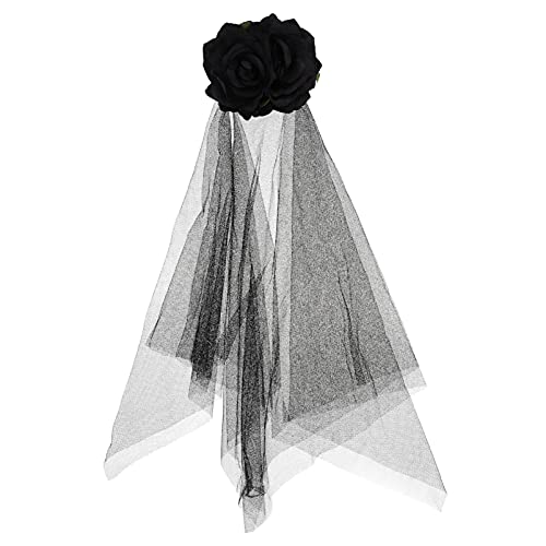 Ipetboom 1stück Halloween Schleier Haarschmuck Mit Schwarzen Rosenblüten Eleganter Haarkamm Für Kostüm Partyaccessoire Für Damen Für Halloween Und Festliche Anlässe von Ipetboom