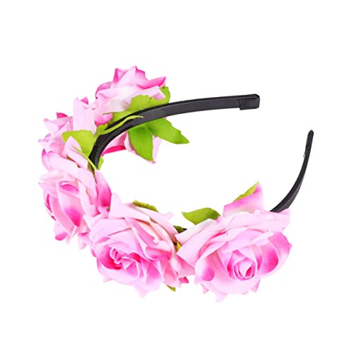 Ipetboom 1Stk Hochzeit Blumengirlande Kopfbedeckungen mit Blumen für die Braut Haargummi Stirnband frauen kopfschmuck Haarschmuck Böhmen Krone Foto Blumenkopfschmuck Fräulein Rose Rosa von Ipetboom