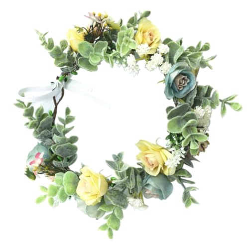 Ipetboom 1pc Künstliche Rose Kranz Stirnband Braut Kopfschmuck Gelb Haarband für Hochzeit Party Foto Prop von Ipetboom