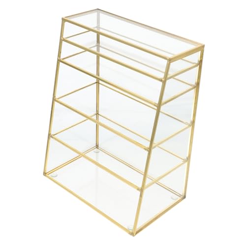 Ipetboom Metallregal 1stk Geschichtete Organizer-aufbewahrungsbox Spiegelglas Glas Für Tischplatte Make-up-rack-organizer Karierte Speiseteller Lagerregal Schönheit Staubdicht Lidschatten von Ipetboom