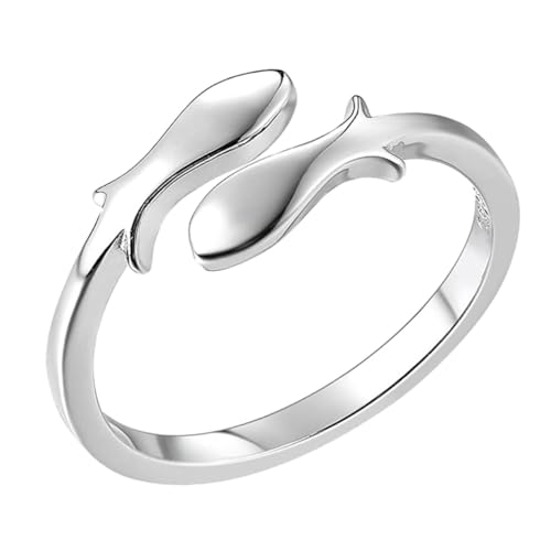 Ipetboom 1Stück Frauenring Silber Verstellbarer Doppelfisch Fingerring Modischer Schmuck für Besondere Anlässe Tägliches Perfektes für Geburtstage von Ipetboom