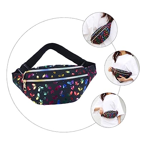 Ipetboom Schwarze Modische Hüfttasche Für Damen Brusttasche Aus Hochwertigem Pu-Material Mit Bedrucktem Muster Großes Fassungsvermögen Für Handy Schlüssel Und Andere Gegenstände Tragbar Und von Ipetboom