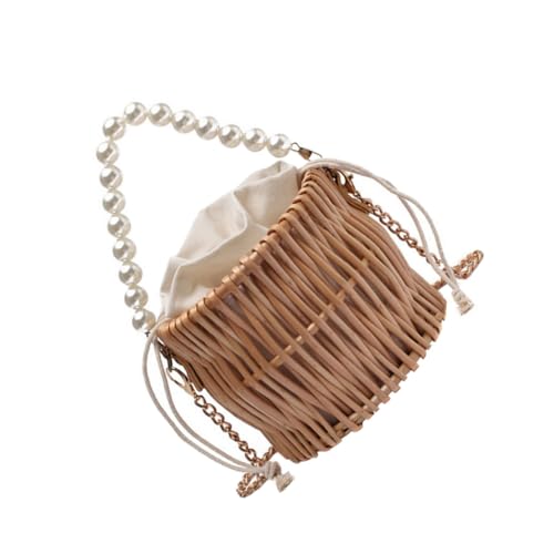 Ipetboom 1Stück Strand Urlaub Tasche Damen Perlen Gewebte Crossbody Bag Khaki Tragbare Umhängetasche für Strand Party Einkaufen und Freizeit Leicht und für Kleine von Ipetboom