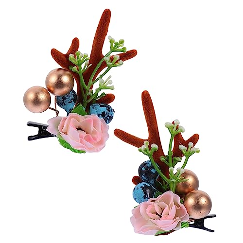 Ipetboom 1paar Weihnachtliche Antlers Haarspangen Mit Blumen Festliche Haarschmuck Für Partys Für Fotoshootings Und Alltagsoutfits Kreative Haaraccessoires Für Damen von Ipetboom