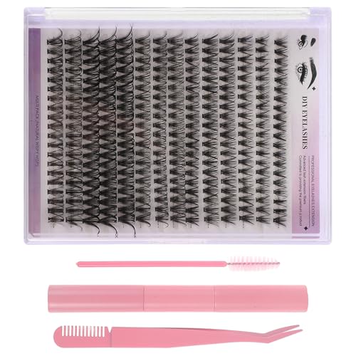 Ipetboom 1sätze Wimpernverlängerungsset Mit Einzelwimpern-clustern Wimpernkleber Entferner Und Gebogenen Pinzetten Rosa Werkzeugset Für Einfache Selbstanwendung von Ipetboom
