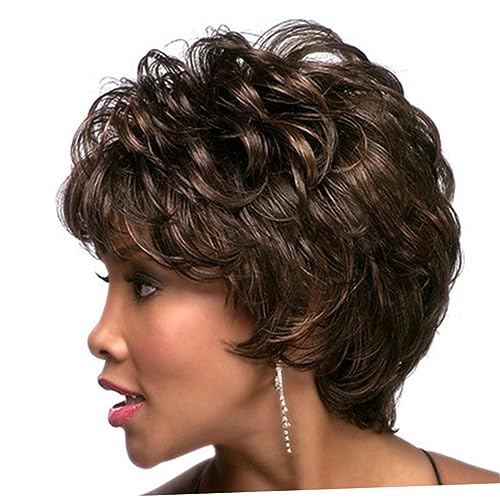 Ipetboom 1stück Damen Kurzhaarperücke Mit Langen Stumpfen Stylische Lockige Haarwelle Für Partys Und Cosplay Schwarz-braun von Ipetboom