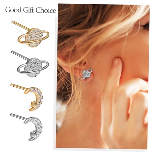 Ipetboom 2 Paare Asymmetrische Mond Stern Planet Ohrstecker Kleine Leichte Damen Ohrhänger Modeschmuck Geschenkidee für Alltag und Fest von Ipetboom