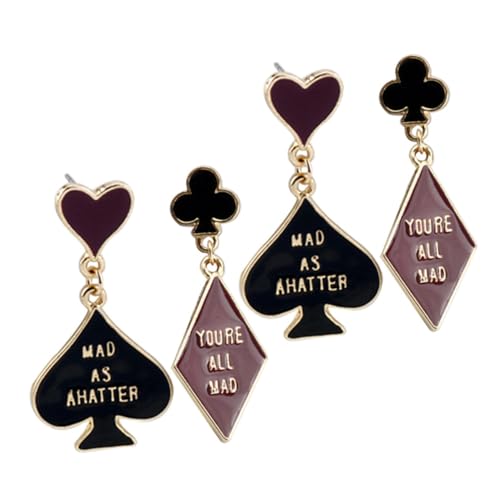 Ipetboom 2 Paare Asymmetrische Poker Ohrringe Teiliges Damen Kreative Leichte Dangle Ohrstecker mit Herz Pik und Kreuz Motiven Modischer Schmuck für Alltag und Besondere Anlässe von Ipetboom