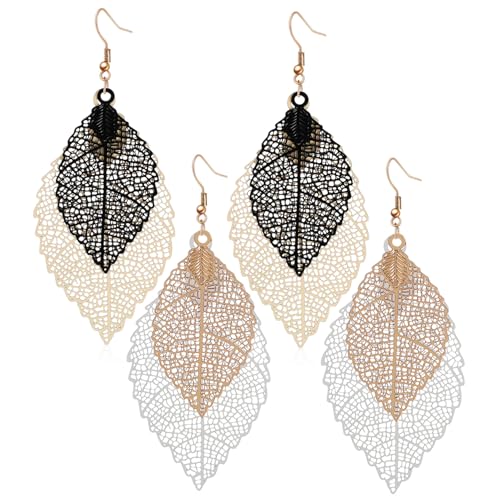 Ipetboom 2 Paare Damen Ohrhänger Doppelter Anhänger Metallleicht Vintage Stil Hakenohrringe Statement Ohrringe für Frauen und Mädchen von Ipetboom