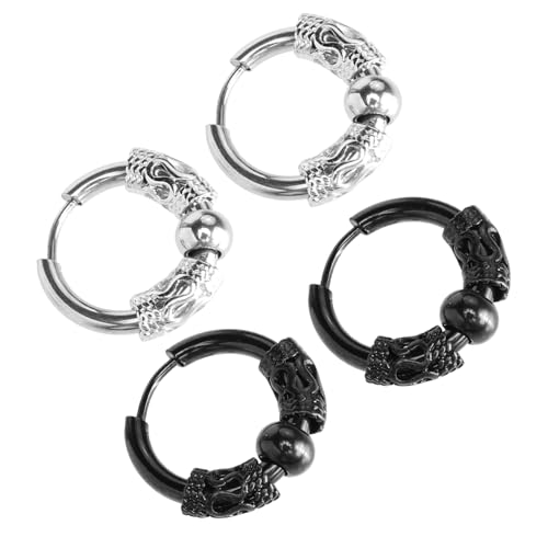 Ipetboom 2 Paare Herren Edelstahl Ohrstecker mit Rundem Design und Auffälligem Drachenmotiv Kugeln in Schwarzfarben Modische Ohrschmuck für Männer Robust und Stilvoll von Ipetboom